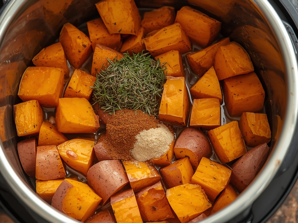 oven roasted herbed sweet potatoes - Process or ingredients