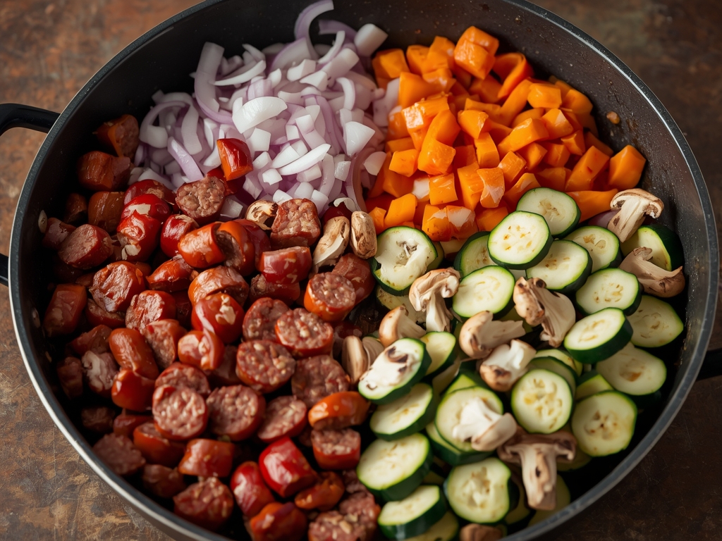 roasted sausage veggie pan - Process or ingredients