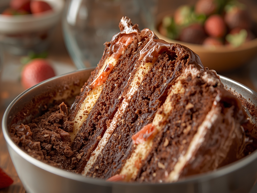 layered vanilla chocolate strawberry cake - Detail or variation