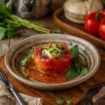 Cheesesteak stuffed peppers filled with steak, onions, and melted cheese
