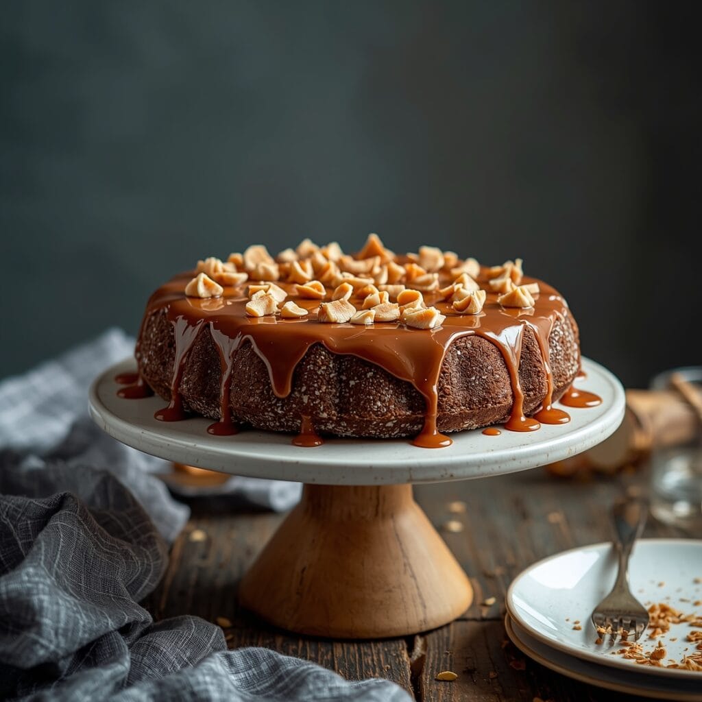 Coffee caramel cake with gooey caramel drizzle and rich coffee layers