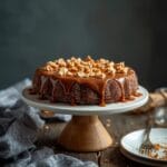 Coffee caramel cake with gooey caramel drizzle and rich coffee layers