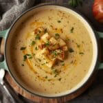 Creamy cheese apple soup with cheddar and tender apples.