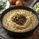 Creamy mushroom risotto with earthy mushrooms and parmesan, served warm and comforting
