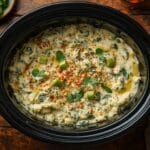 Crockpot spinach artichoke dip creamy and cheesy