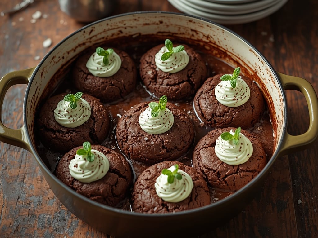 Soft chocolate mint pudding cookies with Andes mints