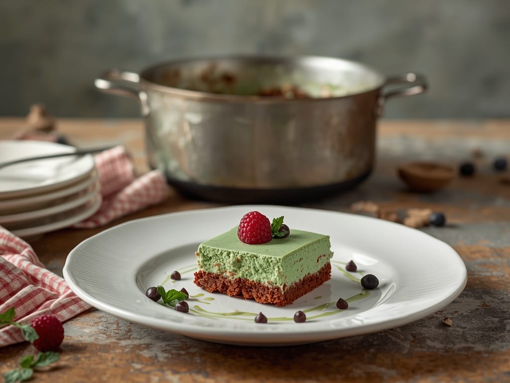 Green velvet cheesecake squares with creamy frosting