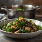 Fresh spring green salad with berries and balsamic vinaigrette