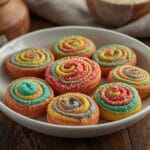 Colorful spiral sugar cookies with vibrant swirls