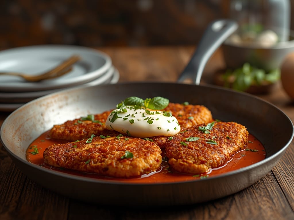 Crispy mozzarella schnitzel with golden breading and melted cheese center