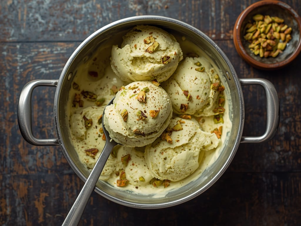No churn pistachio ice cream with chopped pistachios on top