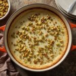 No bake pistachio cheesecake with creamy filling and pistachio topping