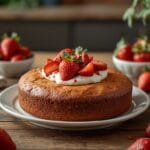 Easy strawberry cake made with fresh strawberries and vanilla frosting