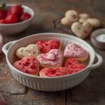 Valentine sugar cookies decorated with royal icing on a festive plate