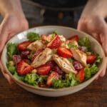 Fresh strawberry chicken salad with almonds and creamy dressing