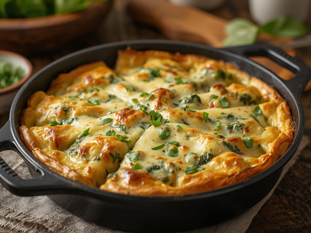 Golden flaky puff pastry filled with creamy spinach and melted cheese, served warm as an easy appetizer.