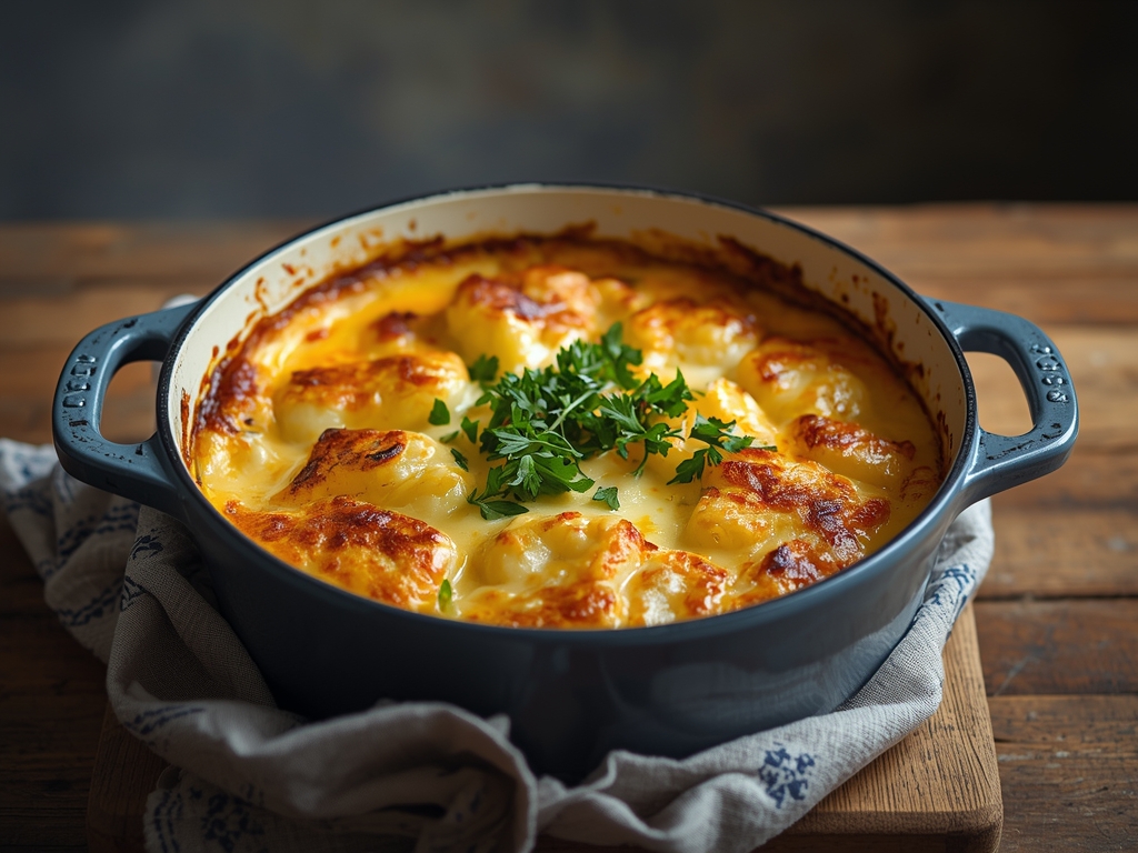 Creamy potato gratin baked with melted cheese