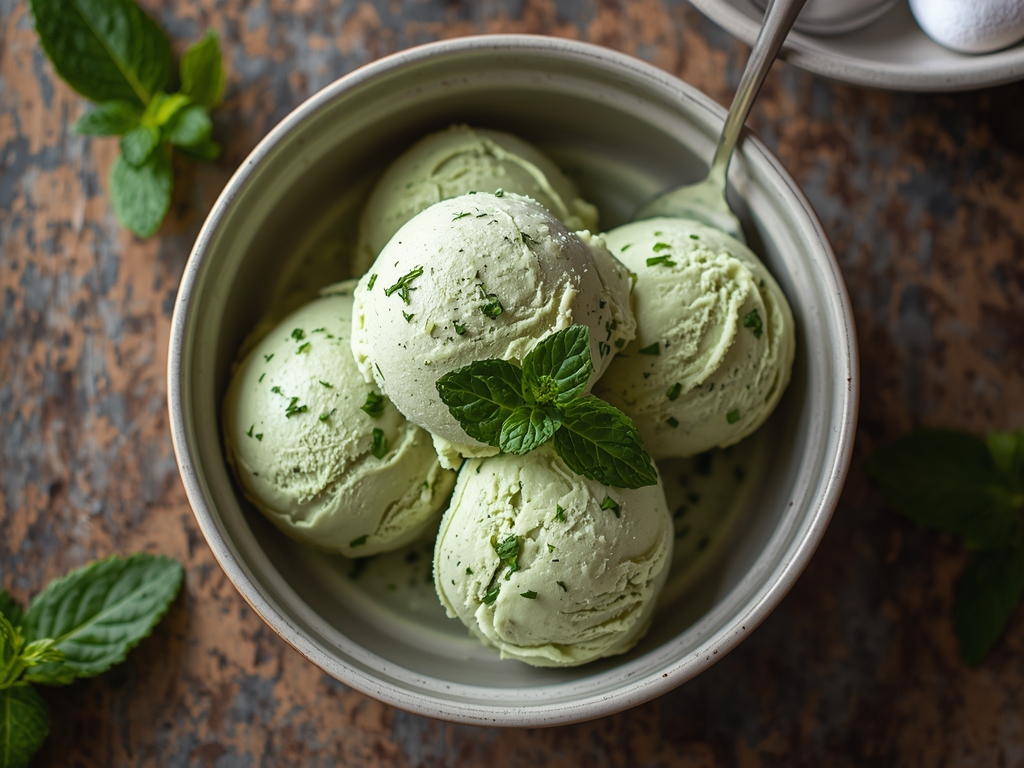 Vegan keto mint ice cream with dark chocolate chips