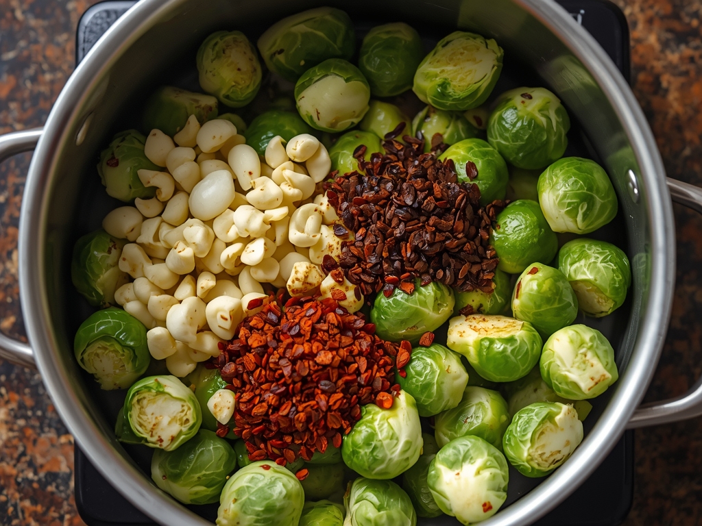 spicy garlic brussels sprouts - Process or ingredients