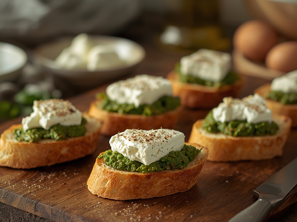 pesto goat cheese crostini - Process or ingredients