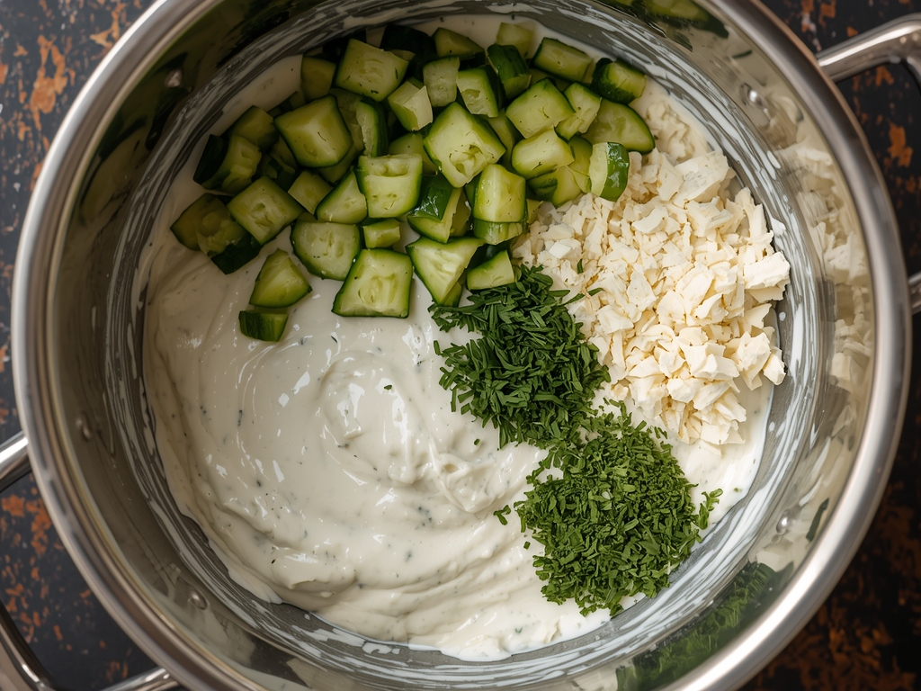 creamy cucumber feta dip - Process or ingredients