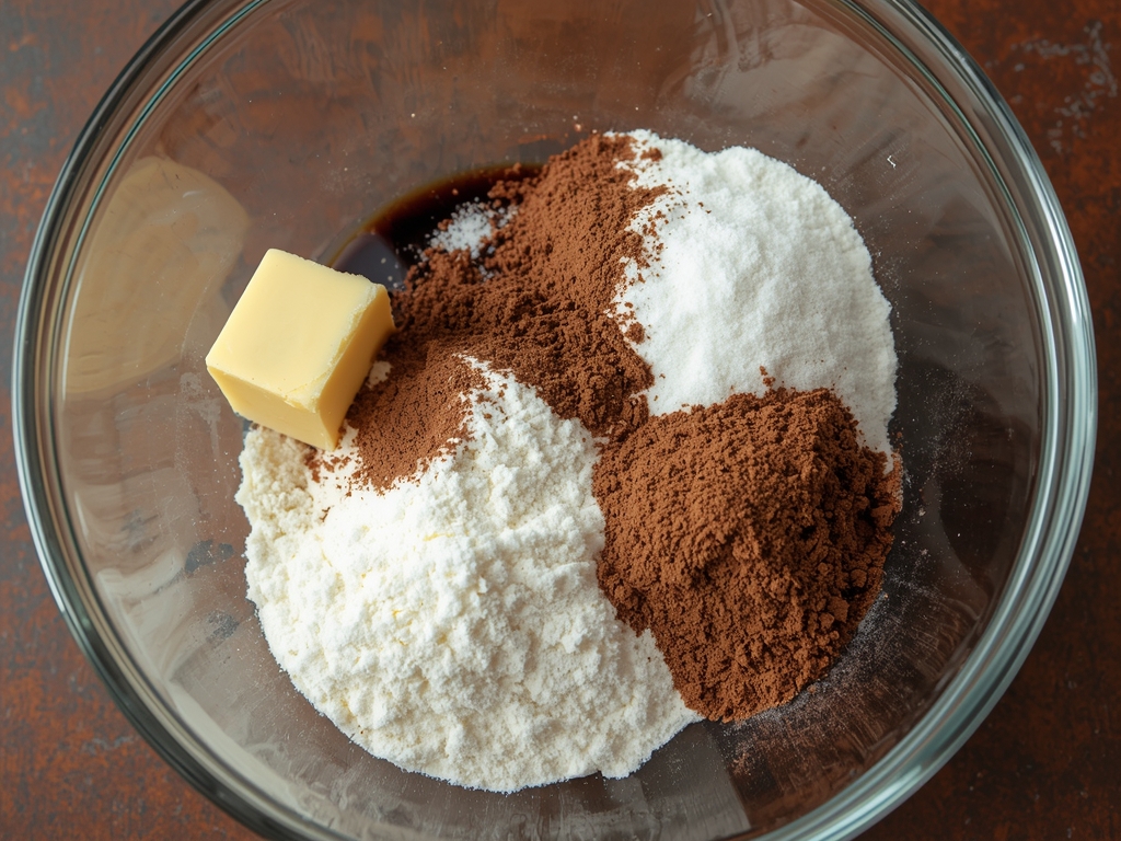 chocolate brownie cheesecake - Process or ingredients