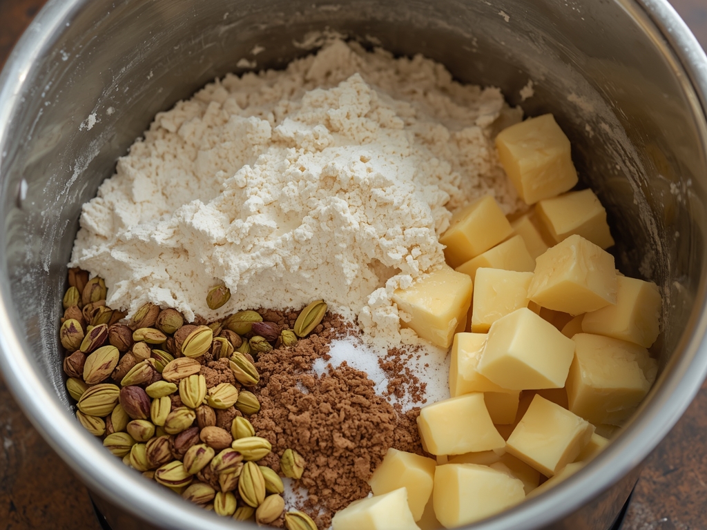 blackberry pistachio dessert bars - Process or ingredients