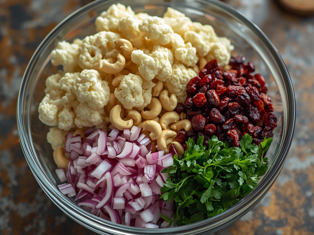 cauliflower cashew salad - Process or ingredients