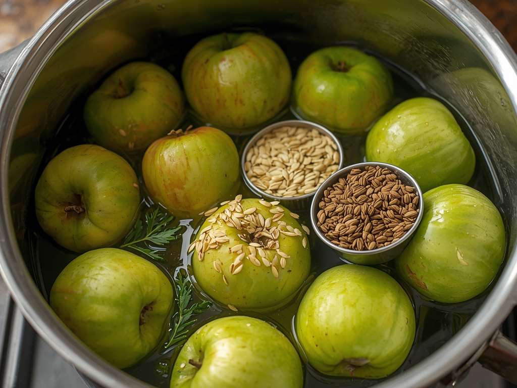 spicy green apple pickle - Process or ingredients