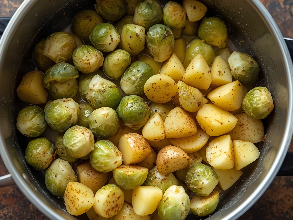 roasted brussels sprouts potatoes - Process or ingredients