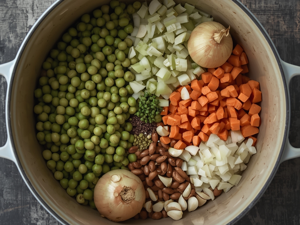 hearty split pea soup - Process or ingredients