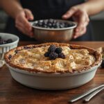 Homemade blackberry pie with flaky lattice crust and juicy berry filling