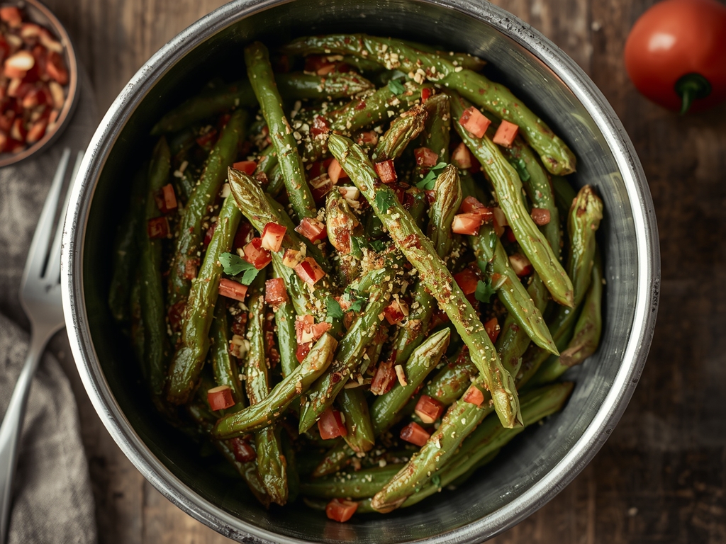 Crispy air fryer green beans with garlic and parmesan