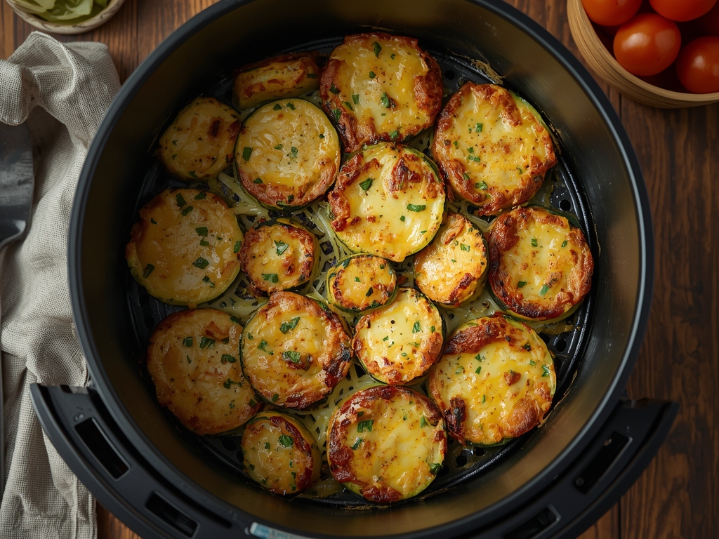 Cheesy zucchini air fryer boats with melted mozzarella and parmesan