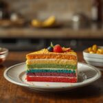 Colorful ombre layer cake with vanilla buttercream and pastel gradient layers