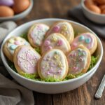 Festive Easter sugar cookies decorated with pastel royal icing