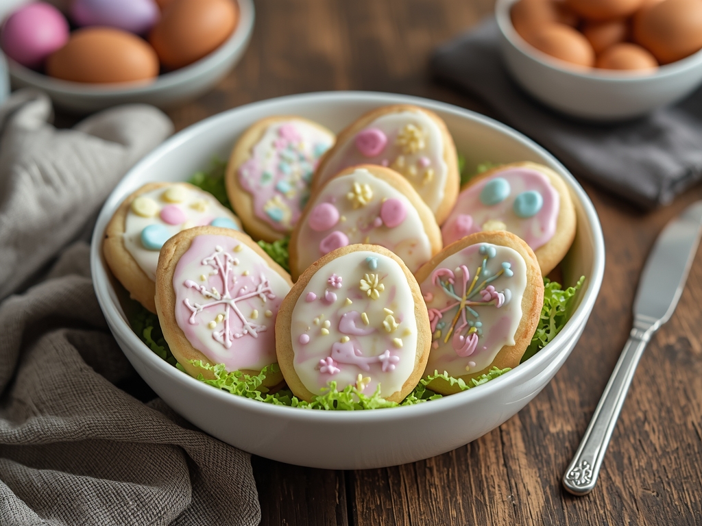 Festive Easter sugar cookies decorated with pastel royal icing