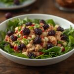Blackberry chicken salad made with shredded chicken, fresh blackberries, and creamy dressing.