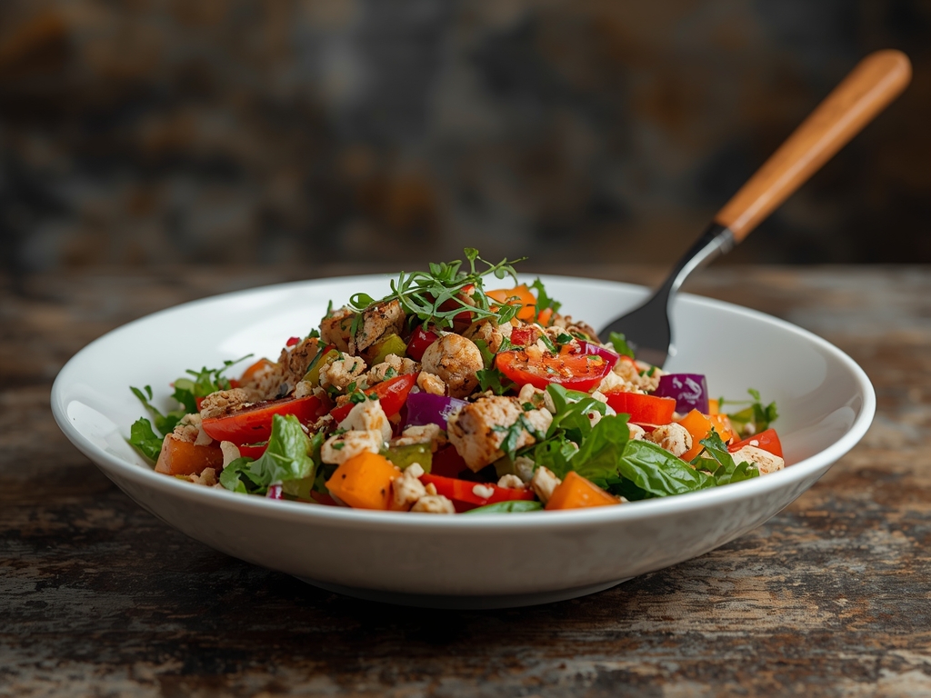 Fresh versatile party salad with feta cheese, olives, tomatoes and homemade vinaigrette