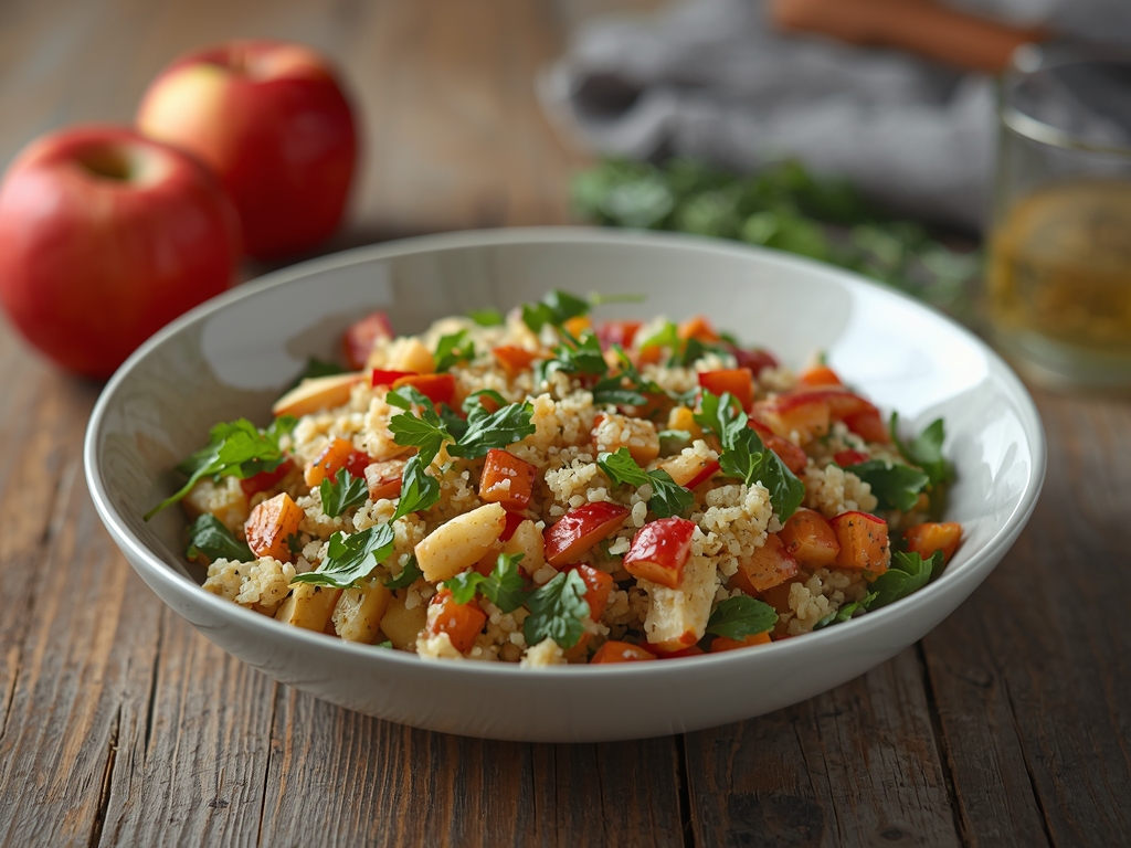 Apple quinoa salad with cranberries, pecans and maple vinaigrette