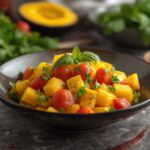 Fresh mango salad with red onion, cilantro, and lime dressing