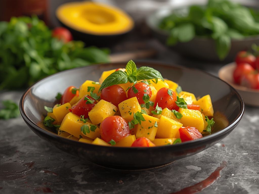 Fresh mango salad with red onion, cilantro, and lime dressing