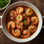 Honey garlic shrimp bowl served over rice with green onions and sesame seeds