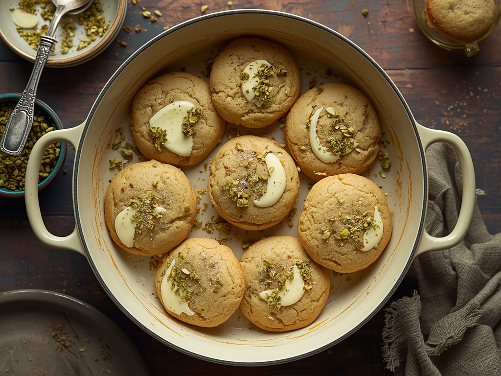 Soft pistachio white chocolate cookies with white chocolate chips and chopped pistachios
