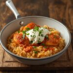 Chicken parm cottage cheese bowl topped with marinara, parmesan, and fresh basil