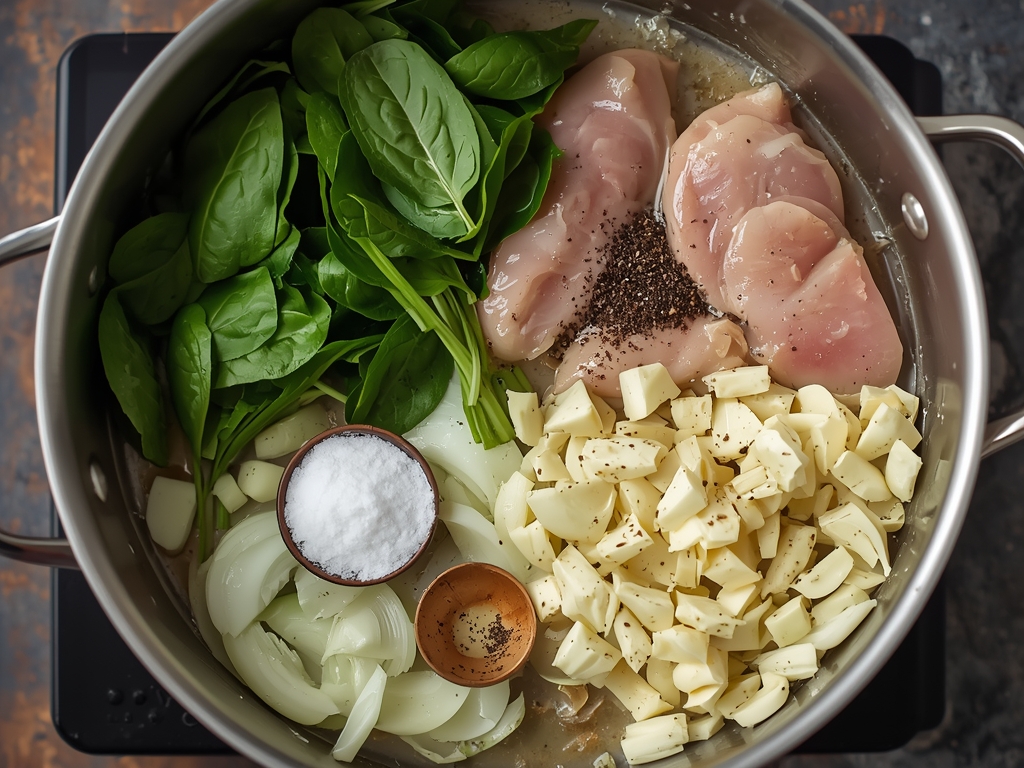 creamy spinach artichoke chicken - Process or ingredients