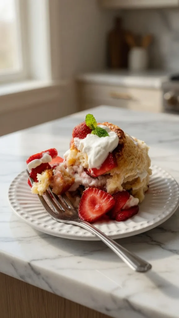 Homemade strawberry shortcake biscuit dough being cut on a floured marble surface