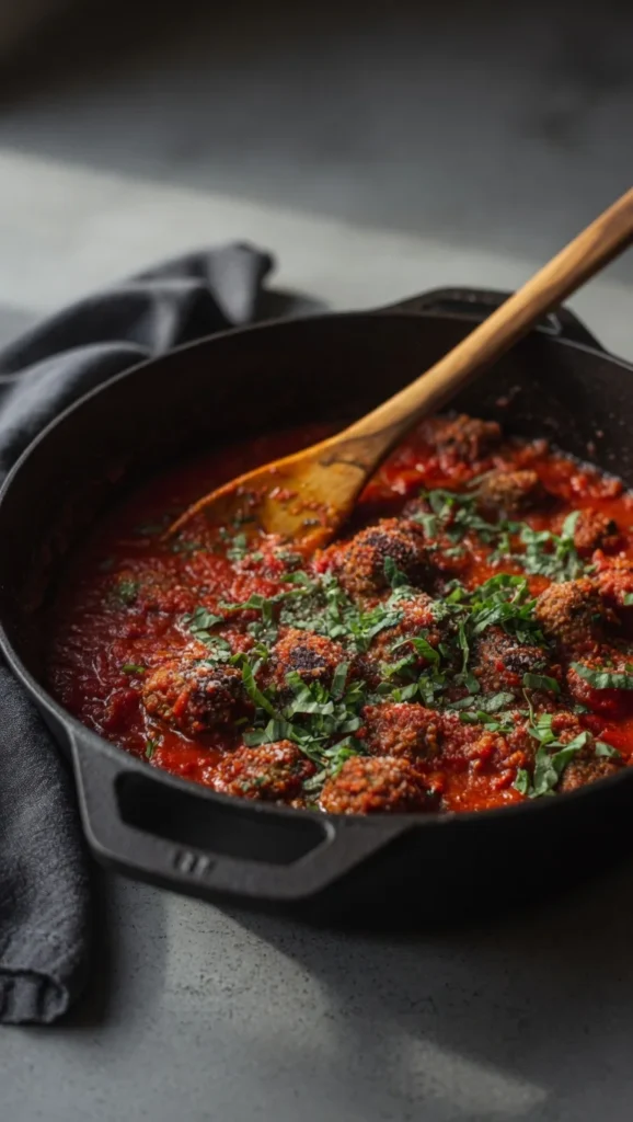 Italian gravy served over rigatoni Parmesan basil