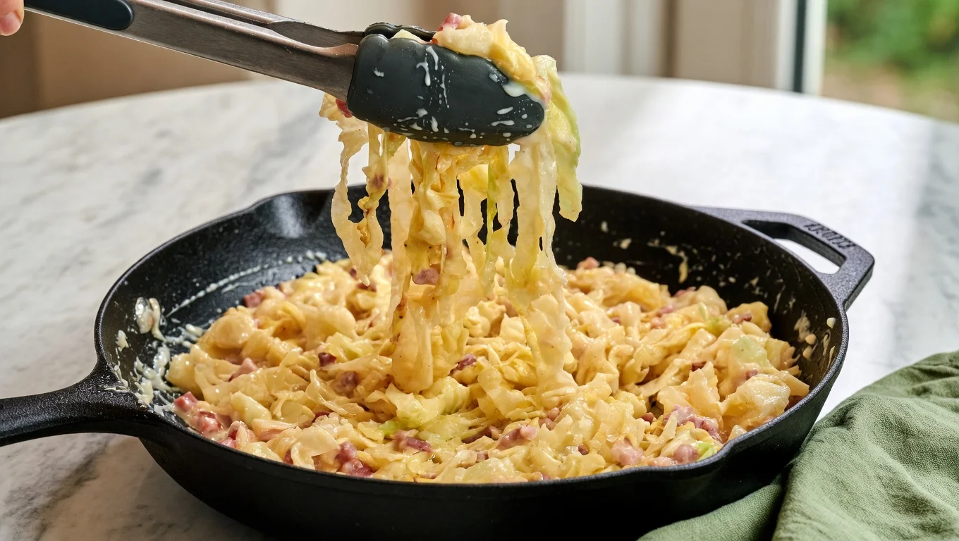 Cabbage carbonara skillet creamy sauce crispy bacon
