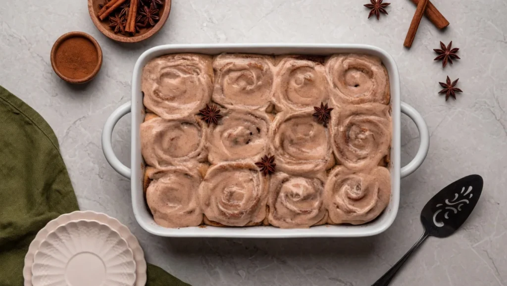 Chai cinnamon rolls golden gooey cream cheese frosting